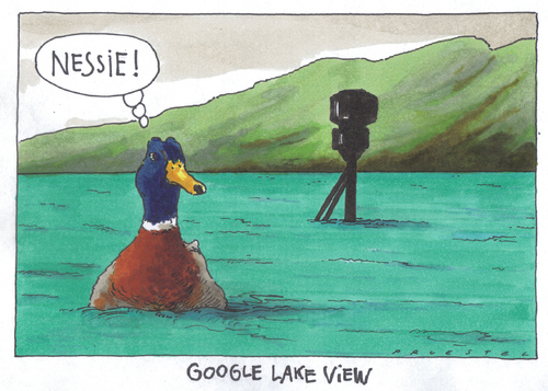 Cartoon: watergoogle (medium) by Andreas Prüstel tagged schottland,googlekameras,lochness,nessie,ente,schottland,lochness,nessie,ente,google,street view,kamera,überwachung,big brother,street,view,big,brother