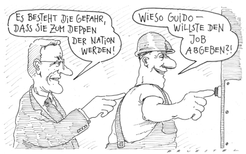 Cartoon: weitergabeversuch (medium) by Andreas Prüstel tagged westerwelle,arbeitnehmer,guido westerwelle,arbeitnehmer,arbeit,job,guido,westerwelle