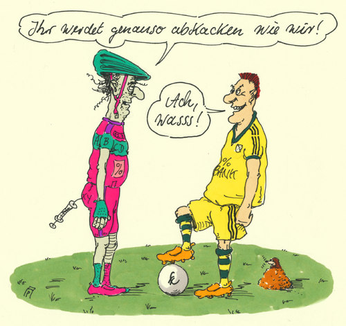 Cartoon: wettskandal (medium) by Andreas Prüstel tagged fußball,wettbetrug,radsport,doping,cartoon,karikatur,fußball,wettbetrug,radsport,doping,cartoon,karikatur