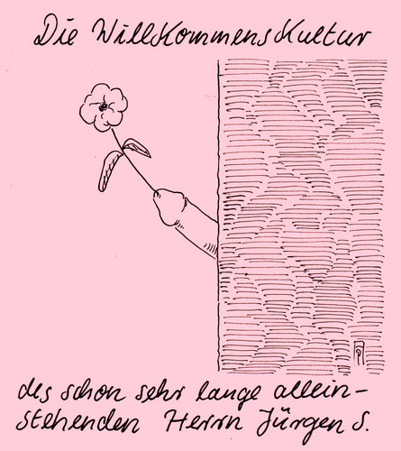 Cartoon: willkommenskultur (medium) by Andreas Prüstel tagged einwanderung,flüchtlinge,willkommen,willkommenskultur,alleinstehend,single,cartoon,karikatur,andreas,pruestel