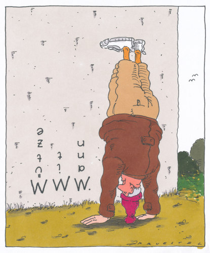 Cartoon: www (medium) by Andreas Prüstel tagged internet,mütze,handstand,internet,mütze,handstand