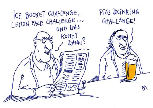Cartoon: x challenge (medium) by Andreas Prüstel tagged ice,bucket,challenge,lemon,face,bier,cartoon,karikatur,andreas,pruestel,ice,bucket,challenge,lemon,face,bier,cartoon,karikatur,andreas,pruestel