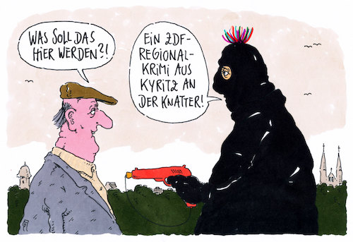 Cartoon: zdf-krimi (medium) by Andreas Prüstel tagged tv,zdf,krimis,regionalkrimis,kyritz,an,der,knatter,cartoon,karikatur,andreas,pruestel,tv,zdf,krimis,regionalkrimis,kyritz,an,der,knatter,cartoon,karikatur,andreas,pruestel