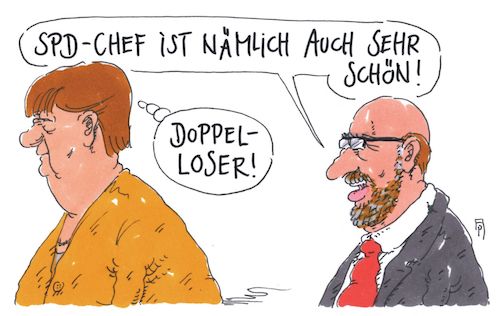 Cartoon: zustand (medium) by Andreas Prüstel tagged merkel,schulz,kanzlerkandidaten,cdu,spd,spdchef,niederlage,loser,bundestagswahlen,cartoon,karikatur,andreas,pruestel,merkel,schulz,kanzlerkandidaten,cdu,spd,spdchef,niederlage,loser,bundestagswahlen,cartoon,karikatur,andreas,pruestel