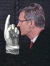 Cartoon: schlimmer finger (small) by Andreas Prüstel tagged bundespräsident,wulff,anstand,moral,erhobenenerzeigefinger