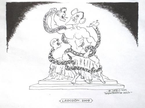 Cartoon: Obama Demons (medium) by Mike Dater tagged laocoön,cheney,bush,rumsfeld,obama,mike,dater