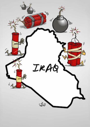 Cartoon: iraq and neighbours threats (medium) by handren khoshnaw tagged handren,khoshnaw,iraq,bomb,kurdistan,threats