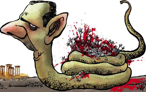 Cartoon: Al Assad (medium) by kap tagged al,assad,syria,revolution,mideast,people,violence,freedom,assad,syrien,krieg,frieden