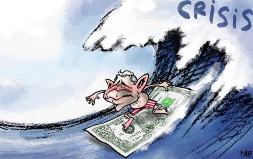 Cartoon: Surfing Bush (medium) by kap tagged bush,crisis,financial,business,wall,street,usa,wirtschaft,weltwirtschaft,finanzkrise,finanzen,krise,pleite,banken,bank,geld,bankensterben,aussterben,fusion,wirtschaftskrise,kredite,kredit,wall street,friedhof,finanzmarkt,lehman brothers,finanzinstitut,institut,bank of america,deutsche bank,credit suisse,ubs,barclays,morgan stanley,citibank,goldman sachs,jpmorgan,merrill lynch,hilfe,sterben,untergang,katastrophe,notenbank,usa,wall,street,lehman,brothers,of,america,deutsche,credit,suisse,morgan,stanley,goldman,sachs,merrill,lynch,zentralbank,rezession,konkurs,bankrott,broker,investment,börse,us,ezb,eu,europäisch,george bush,frankfurt,ölhändler,öl,kfw,uncle sam,bankers,uncle,sam,rettung,retten,unterstützung,george,bush