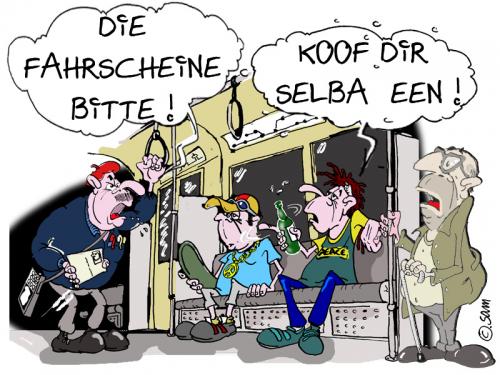 Cartoon: fahrscheinkontrolle (medium) by sam tagged beziehung,mann,frau,bund,character,cartoon,woman,man