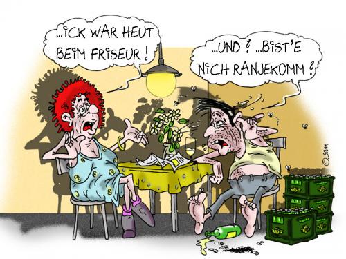 Cartoon: friseur (medium) by sam tagged woman,famielie,ehe,bunt,sam,man,character,cartoon,