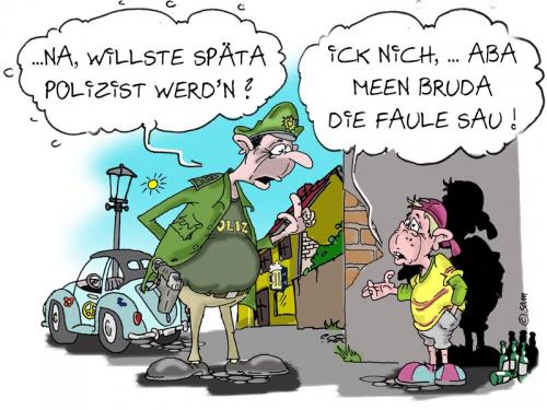 Cartoon: polizei 1 (medium) by sam tagged charackter,catoon,frau,mann,home,beziehung,bunt,woman,man