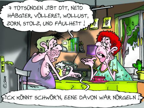 Cartoon: sieben totsünden (medium) by sam tagged liebe,mann,frau,sam,bunt,cartoon,woman,man,character,familie