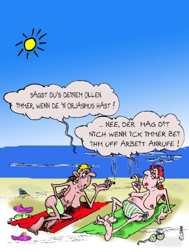 Cartoon: strandgespräch (medium) by sam tagged frau,sam,bund,character,sommer,strand
