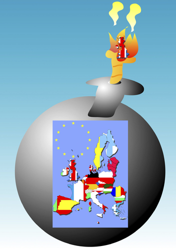Cartoon: Bombenstimmung (medium) by astaltoons tagged brexit,eu,spaltung,bombe,feuer,stimmung,bombenstimmung,verfall,europa