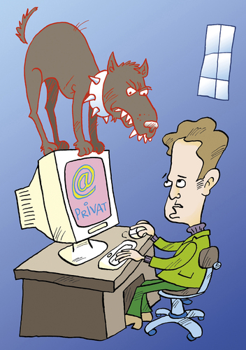 Cartoon: Computer (medium) by astaltoons tagged computer,internet,kampfhund,böse,retro,privat,überwachen
