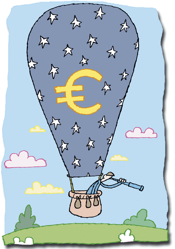 Cartoon: Euro (medium) by astaltoons tagged euro,ezb,europa,ballon,heißluftballon,fernglas,währung,geld
