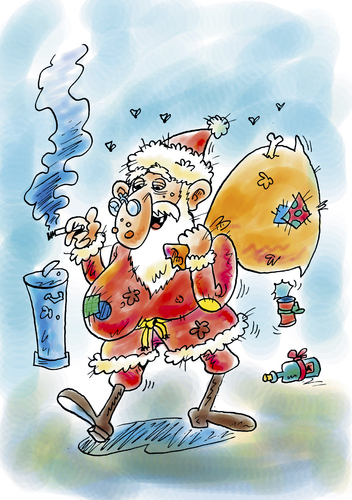 Cartoon: Weihnachten (medium) by astaltoons tagged weihnachten,weihnachtsmann,betrunken,bekifft,runtergekommen,alkohol,müll