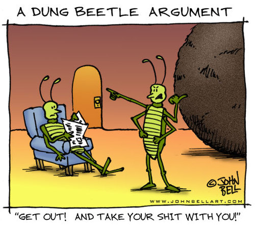 Cartoon: A Dung Beetle Argument (medium) by JohnBellArt tagged dung,beetle,argument,bugs,shit,crap,husband,wife,partner,fight,angry,divorce,mad