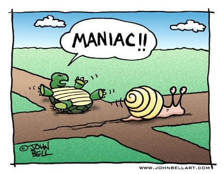 Cartoon: MANIAC!! (medium) by JohnBellArt tagged cartoon,snail,turtle,tortoise,accident,road,rage,maniac