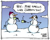Cartoon: Smells Like Carrots (small) by JohnBellArt tagged snowman carrot coffee smell aroma nose snowmen sniff humor surprise
