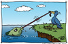Cartoon: The Struggle (small) by JohnBellArt tagged struggle bird fish worm tug pull equal desires power victim