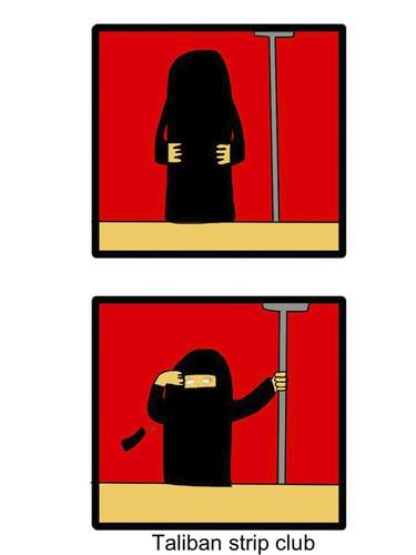 Cartoon: Taliban strip club (medium) by mypenleaks tagged taliban,burka,mohammed,strip,club