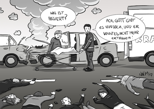 Cartoon: Rettungsgasse und Gaffer (medium) by INovumI tagged rettungsgasse,gaffer,einsatzkraefte,krankenwagen,feuerwehr,polizei,schaulustige,behinderung,unfall,stau