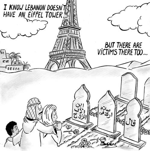 Cartoon: Paris of the Middle East (medium) by Boon tagged paris,terrorism,lebanon,beirut,terror,attacks,eiffel,tower,victims,middle,east