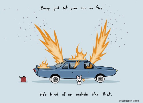 Cartoon: Your Car is on Fire (medium) by sebreg tagged silly,humor,rabbit,fun