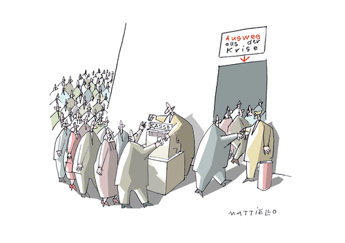 Cartoon: Ausweg (medium) by Mattiello tagged krise,wirtschaftskrise,finanzkrise,finanzen,geld,wirtschaft,bank,banken,krise,ausweg,lösung,problem
