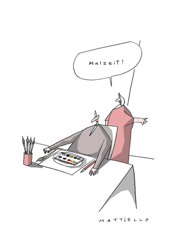 Cartoon: Malzeit (medium) by Mattiello tagged mann,frau,beziehung,mann,frau,beziehung,liebe,partnerschaft,mahlzeit,essen,hunger,malen,farben,ehe