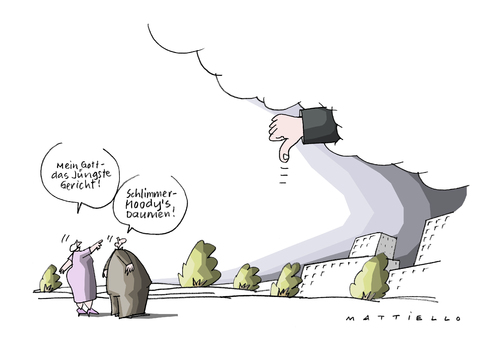 Cartoon: Moodys (medium) by Mattiello tagged moodys,ratingagenturen,bonitaet,eurokrise,rettungsschirm,kreditwürdigkeit