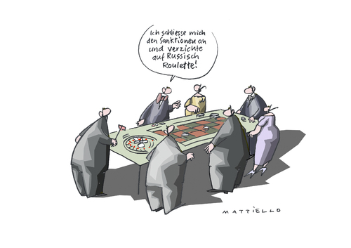 Cartoon: Sanktionen (medium) by Mattiello tagged russland,krim,ukraine,putin,wirtschaftssanktionen,roulette,russland,krim,ukraine,putin,wirtschaftssanktionen,roulette