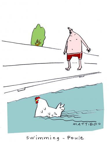 Cartoon: Swimming-Poule (medium) by Mattiello tagged swimmingpool,huhn,mann,wasser,sommer,schwimmbad,freizeit,schwimmer,sport,wasser,sommer,erfrischung,huhn,hahn,henne,tier,haustier,freundschaft,verzaubert,verwunschen