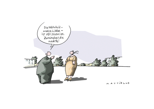 Cartoon: über Wahrheit (medium) by Mattiello tagged mann,frau,beziehung,gespräch,kommunikation,mann,frau,beziehung,gespräch,kommunikation