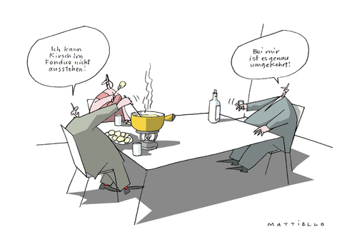 Cartoon: Vorlieben (medium) by Mattiello tagged essen,trinken,geniessen,fondue,kirsch,essen,trinken,geniessen,fondue,kirsch,käse,vorlieben