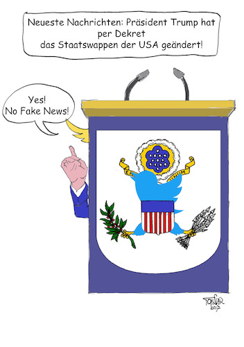 Cartoon: Trump und sein Lieblingstier (medium) by tomstar tagged trump,twitter,usa,politik,medien,staatswappen