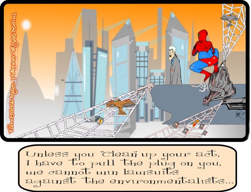 Cartoon: Superhero and environmetalist (medium) by loybart tagged superhero,environment,spider,man,philippines,lawyer,ubuntu