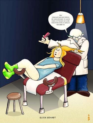 Cartoon: Frauenarzt (medium) by lillian tagged lgx,lillian,mousli,frauenarzt,frau,girl,friseur,haare,caricature,cartoon,cartoons,comic,comico,comics,comix,couple,doctor,doktor,frauen,fun,funny,girls,humor,humour,illustration,life,people,woman,women,krebsvorsorge,krebs,vorsorge,frauenarzt,gynäkologe,arzt,doktor,patient,praxis,arztpraxis,medizin,untersuchung,frauen,stuhl,haar,haare,frisur,friseur,kämmen,kamm,spitzen