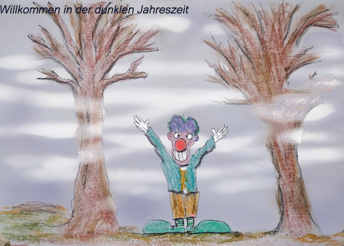 Cartoon: 11.11. (medium) by ab tagged november,deutschland,fasching,helau,grauen,nebel,jahreszeit,clown,maske,11