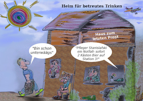 Cartoon: alte alkis (medium) by ab tagged alter,heim,trinken,alkohol,pflege,betreuung