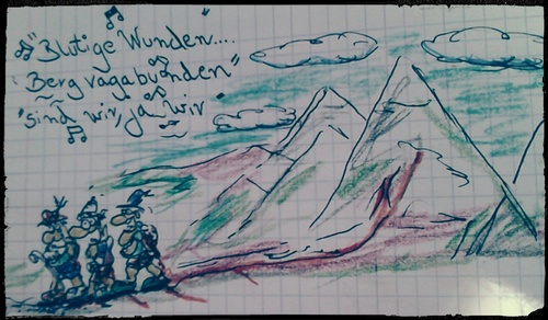 Cartoon: bayrische bergfreunde (medium) by ab tagged wanderlied,berge,bayern