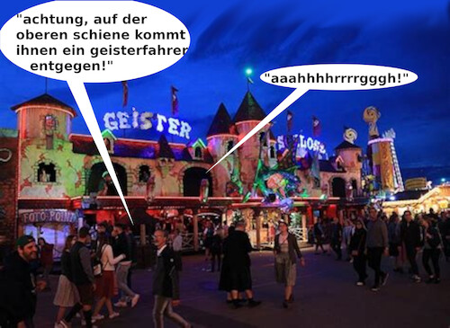 Cartoon: blanker horror (medium) by ab tagged oktoberfest,wiesn,geisterbahn,auto,gegenverkehr,falsch