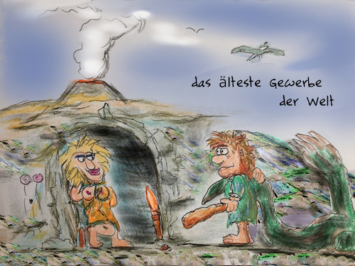 Cartoon: business (medium) by ab tagged mann,frau,steinzeit,geschäft,alt