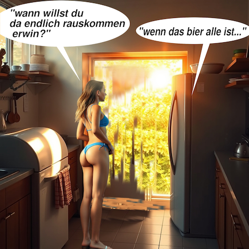 Cartoon: der kluge mann (medium) by ab tagged deutschland,sommer,sommeranfang,hitze,hitzewelle,wetter,heiß,kühlung,kühlschrank,frau,mann