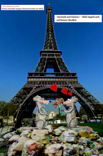 Cartoon: frühling in paris (medium) by ab tagged frankreich,paris,streik,müll,ratten,macron,regierung,gewerkschaft