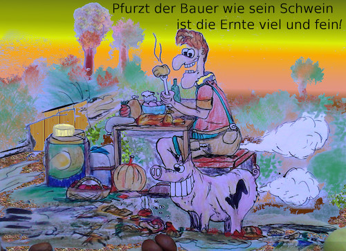 Cartoon: goldener herbst (medium) by ab tagged herbst,oktober,ernte,landwirtschaft,bauer,tier,schwein