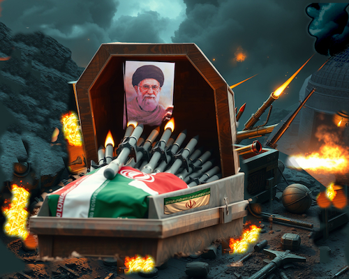 Cartoon: greetings from hell (medium) by ab tagged iran,ajatollah,chamenei,funeral,regime,terror,murder,people,diktator,us,usa,trump,war,oil,military,weapons,killing
