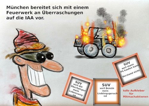 Cartoon: IAA münchen (medium) by ab tagged iaa,münchen,auto,suv,geld,industrie,umwelt,dreck,co2,anarchie